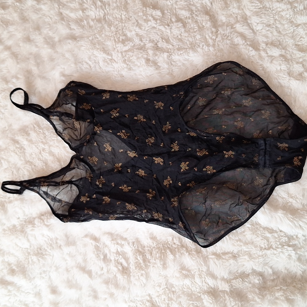 Sexy Mesh Black & Tan Floral Body Suite Unknown Brand XS - Picture 3 of 10